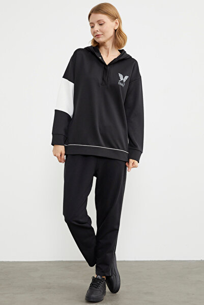 Sementa Kelebek Baskılı Oversize Scuba Eşofman Takım - Siyah