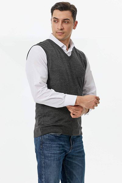 Sam Men's V-Neck Sleeveless Knitwear Sweater - Anthracite