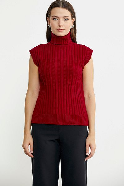 Sementa Woolen Full Fisherman Sleeveless Sweater - Red