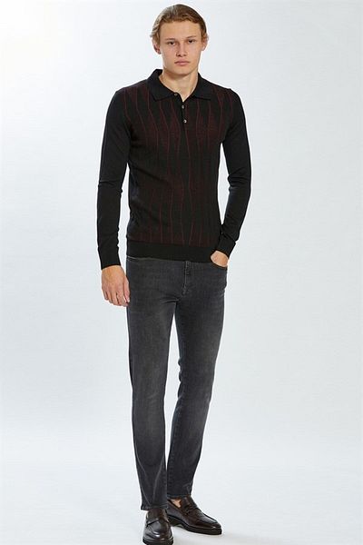 Ecer Ανδρικό πουλόβερ Polo Neck Slim Fit Μαύρο-μπορντό 72322223
