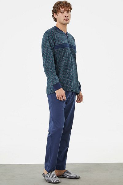 Sementa Βαμβακερή φόρμα πιτζάμα με άνετο σχέδιο - Navy Blue