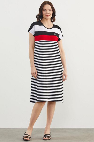 Sementa Crew Neck Midi Length Marine Dress - Black