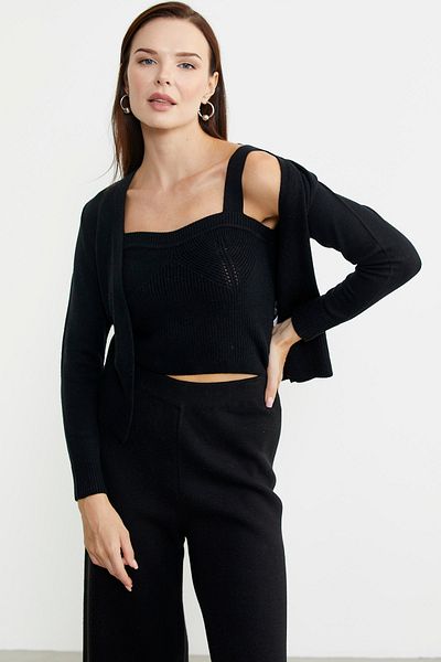 Sementa Black Knitwear Cardigan Set - with Straps Inside