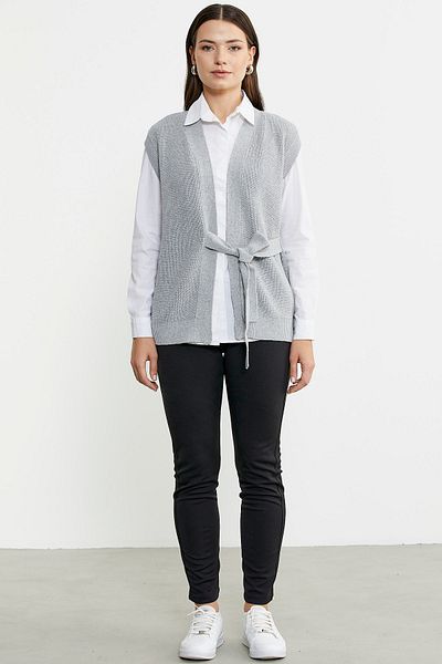 Sementa Self-Belted Wool Knitwear Vest - Light Gray