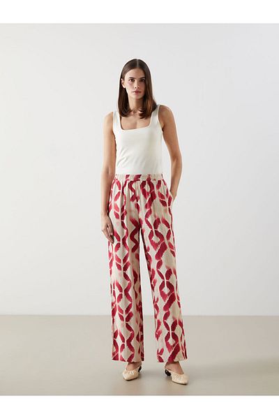 LC Waikiki New Season Elastic Waist Patterned Wide Leg Women's Trousers - S5Ik80Z8
