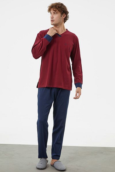 Sementa Κοστούμι πιτζάμα με άνετη εφαρμογή V-Neck - Claret Red