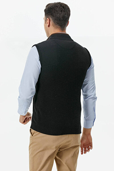 Sementa Zippered Stand Collar Knitwear Vest - Black