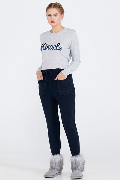 Sementa Women's Lace-Up Pocket Knitwear Trousers - Navy Blue