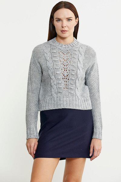 Sementa Pulover din lână crop gri - Motiv tricotat păr