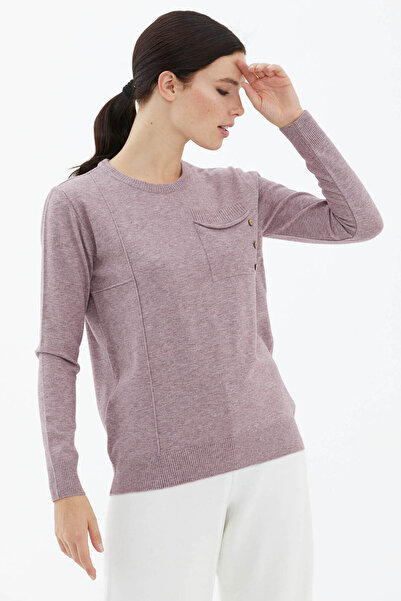 Sementa Sıfır Yaka Cepli Düğmeli Triko Kazak Gül