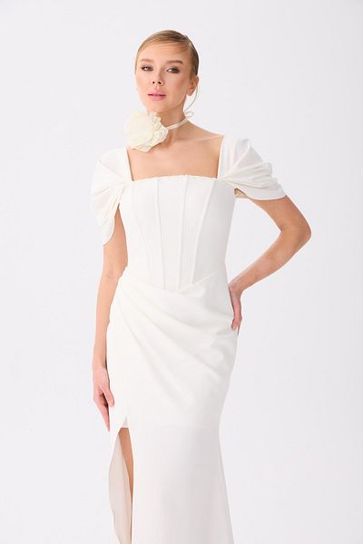 Carmen White Back Tie Crepe Wedding Dress