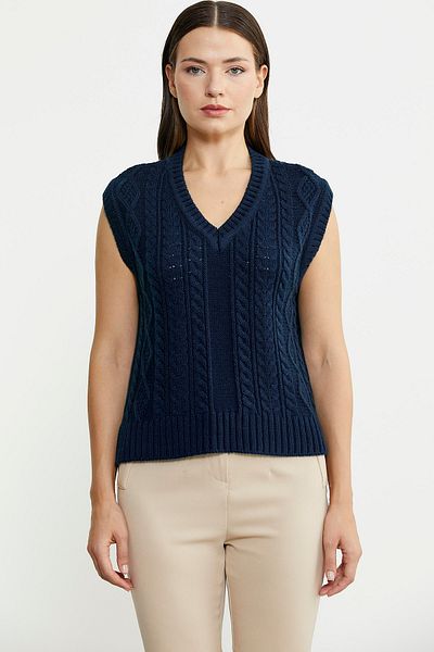 Sementa Hair Braided Long Wool Knitwear Sweater - Navy Blue