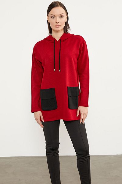 Sementa Pulover oversize din tricotaje cu buzunare colorate - roșu