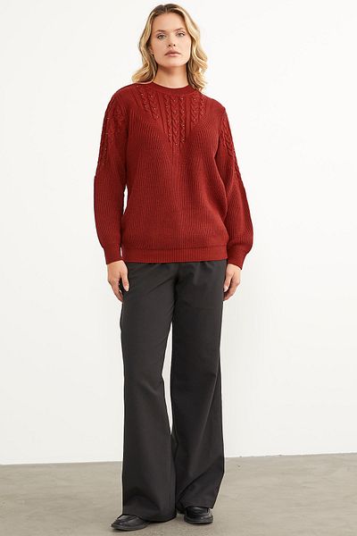 Sementa Pearl Detailed Stand Collar Knitwear Sweater - Red