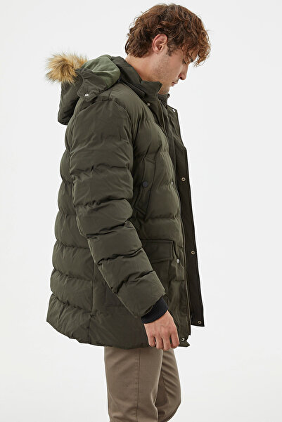 Sam Faux Fur Hooded Zippered Coat - Khaki