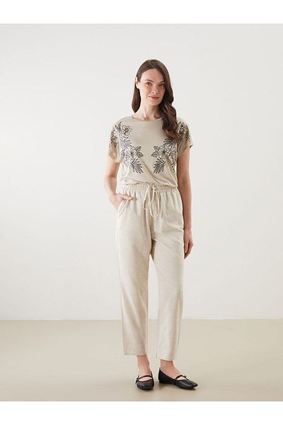 LC Waikiki New Season Women's Linen Blend Trousers with Elastic Waist - S5Mk38Z8