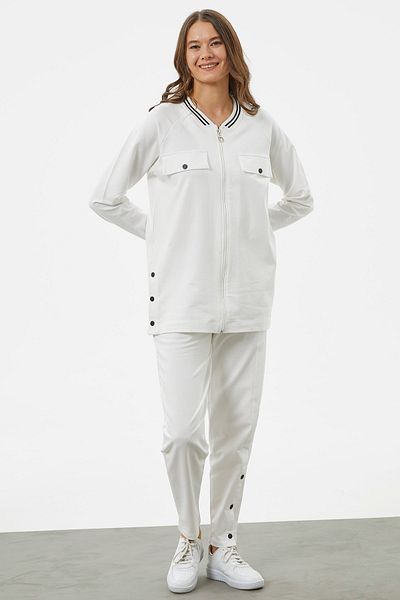 Sementa Knitted Collar Zippered Tunic Tracksuit Set - Ecru