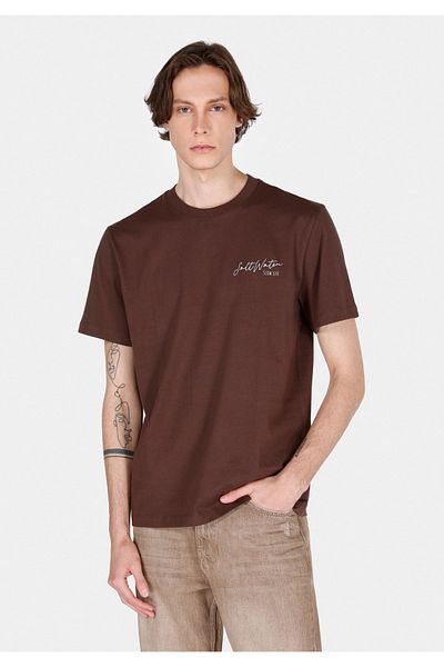 Colin's Comfort Fit Round Neck Plain Men's Brown Short Sleeve T-Shirt