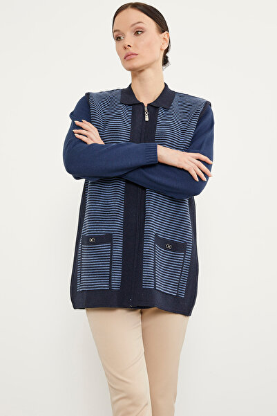 Sementa Polo Collar Zippered Knitwear Vest - Navy Blue