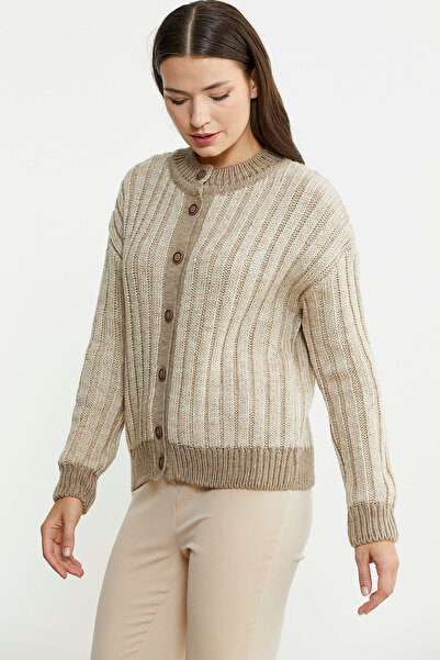 Sementa Pul Payet Detaylı Yünlü Triko Hırka - Bej