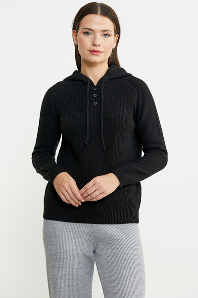 Sementa Black Wool Hooded Knitwear Sweater