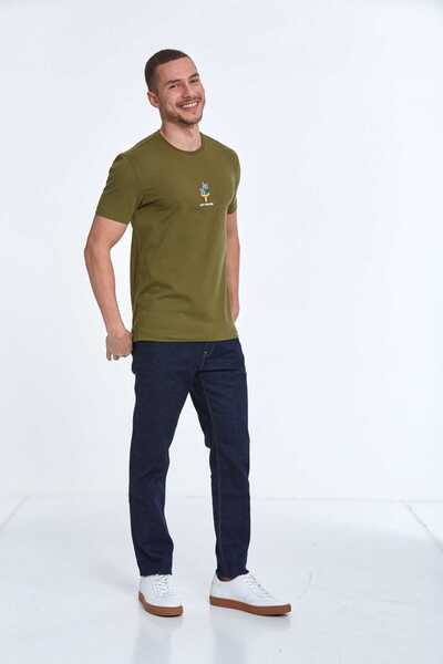 Voltaj Бавовняна футболка з кактусовим вишиванням та велосипедним коміром, колір хакі