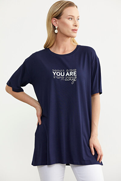 Sementa Navy Blue Printed Plus Size Blouse