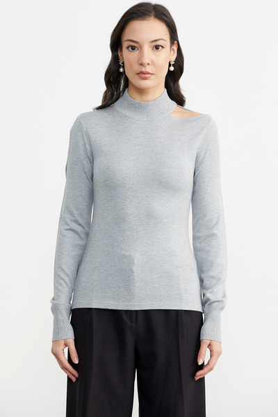 Sementa Πλεκτό πουλόβερ με λεπτομέρεια μανίκι - ανοιχτό γκρι