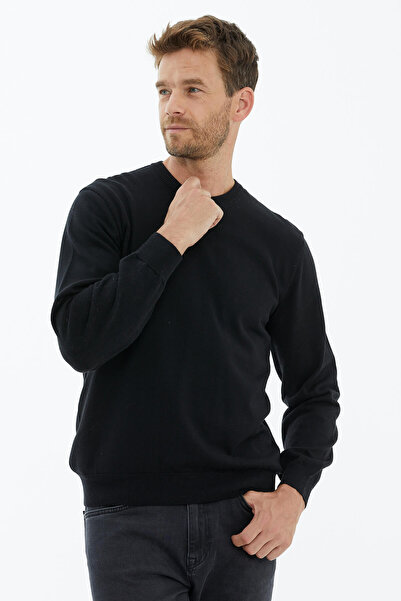 Sementa Плетена пуловер с кръгло деколте, черна