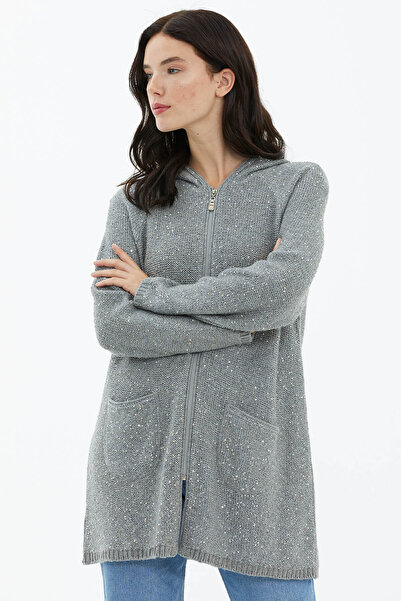 Sementa Ζακέτα με κουκούλα με φερμουάρ παγιέτες - Γκρι