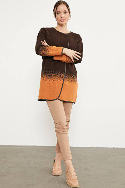 Sementa Δερμάτινο Πλεκτό Παλτό Διπλό Χρώμα με Λεπτομέρεια Biye - Καφέ