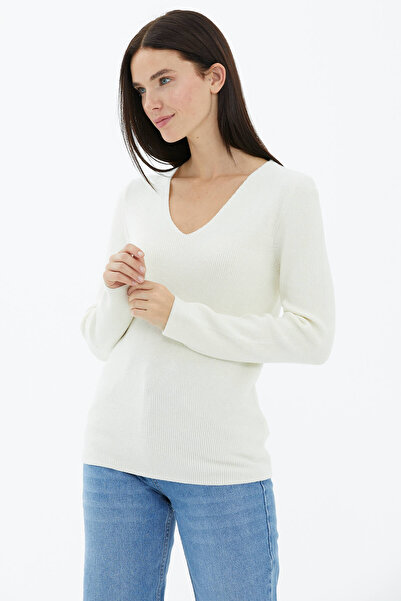 Sementa V-Neck Basic Knitwear Sweater - Ecru