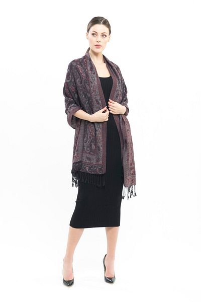 K&B PASHMINA Σάλι κασμίρ |   Μαύρο - Κόκκινο |   Δεν περιέχει πολυεστέρα |   Ποιοτικό και κομψό σχέδιο |   4 Εποχές