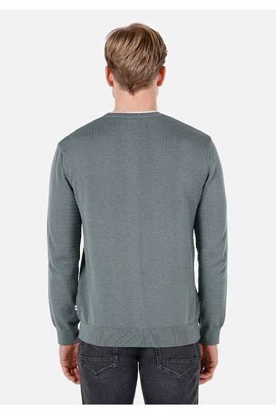 Colin's Pulover verde pentru bărbați, cu gât rotund, jacquard