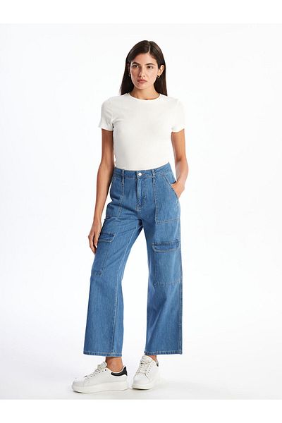 LC Waikiki New Season Wideleg Women's Cargo Jean Trousers - S5Hi92Z8