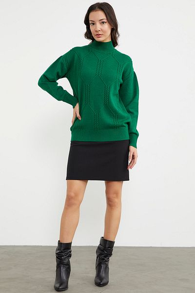 Sementa Pulover tricot de bază cu model pe jumătate pescar - verde închis