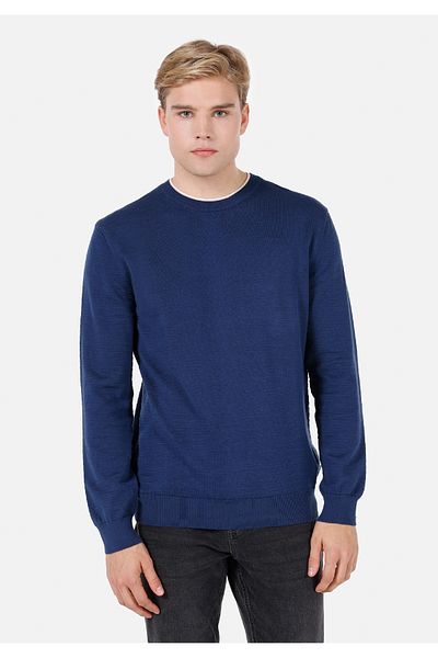 Colin's Pulover pentru bărbați, albastru marin, cu gât rotund, jacquard