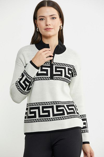 Sementa Pulover de tricotaj cu model bloc cu guler ridicat - Culoare os