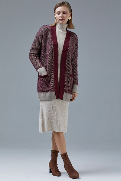 Sementa Πλεκτό με λαιμόκοψη V με τσέπη Ζακέτα Mink Claret Red