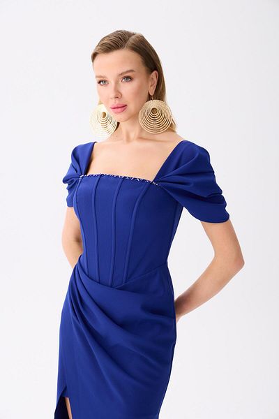 Carmen Saks Back Tie Crepe Evening Dress
