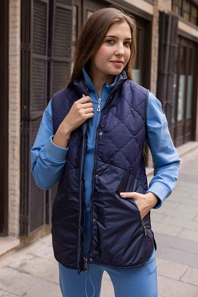 Sementa Quilted Stand Collar Plush Vest - Navy Blue