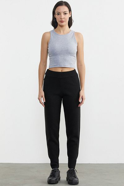 Sementa Pantaloni Jogger Comfortable Fit Tricotaj - Negri