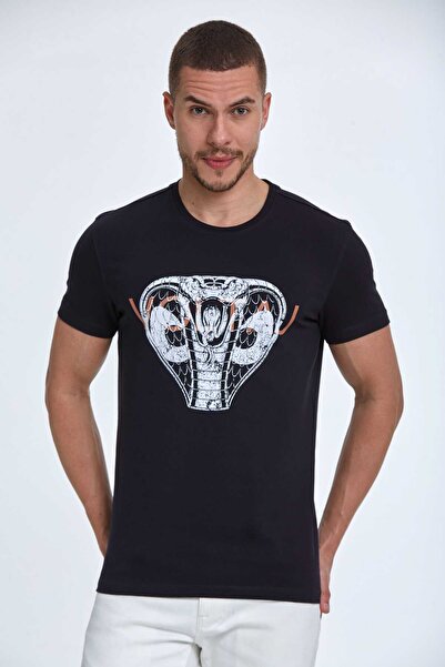 Voltaj Чорно-синя футболка з принтом Aster для чоловіків