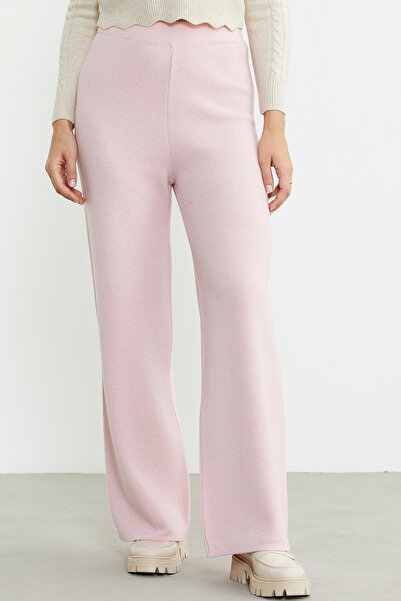 Sementa Bol Paça Lastikli Yünlü Triko Pantolon - Pembe