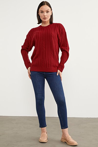 Sementa Basic Knitwear Sweater with Hair Braid Detail - Red
