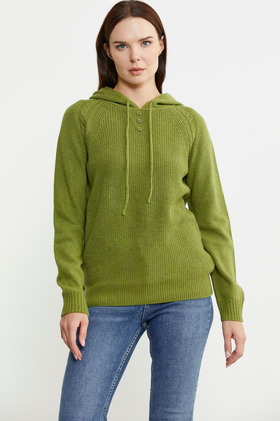 Sementa Green Hooded Draped Wool Knitwear Sweater