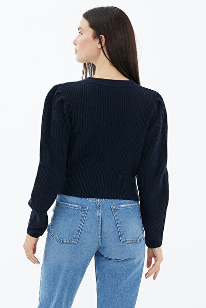 Sementa Πλεκτό με μπαλόνι με μανικετόκουμπα Ζακέτα Navy Blue