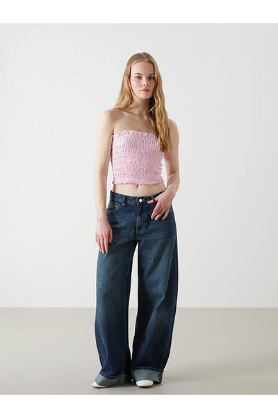 LC Waikiki New Season Strapless Collar Textured Women's Crop - S5J617Z8