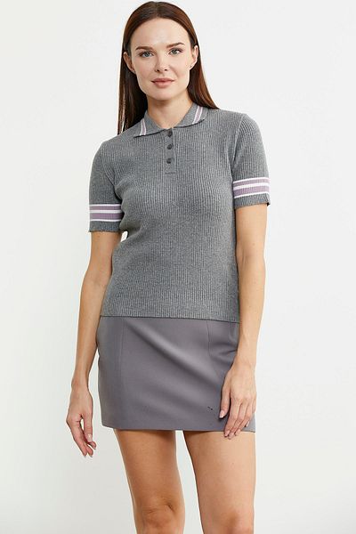 Sementa Pulover din tricot cu gât polo gri - mânecă scurtă, cu nasturi