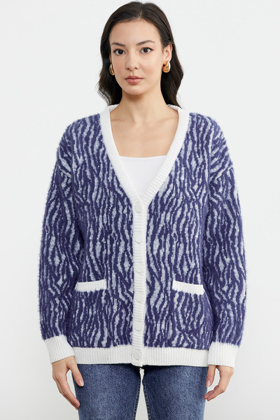 Sementa Кольоровий комбінований м'який трикотажний кардиган - Indigo
